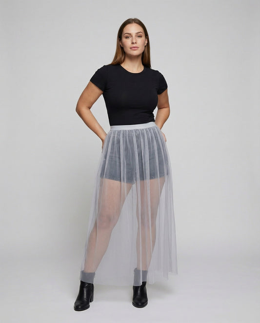 Damen Tüllrock mit Jeans-Shorts darunter Schwarzer Tüll - Eveloria