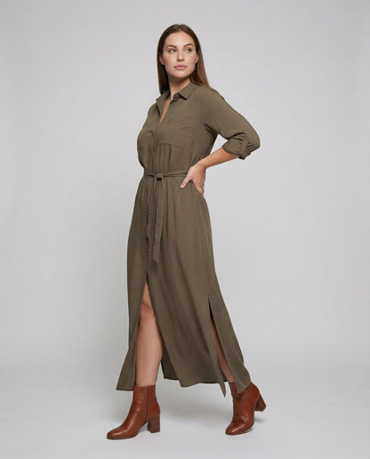 Damen Hemdjacken-Kleid Leder Gürtel Braun - Eveloria