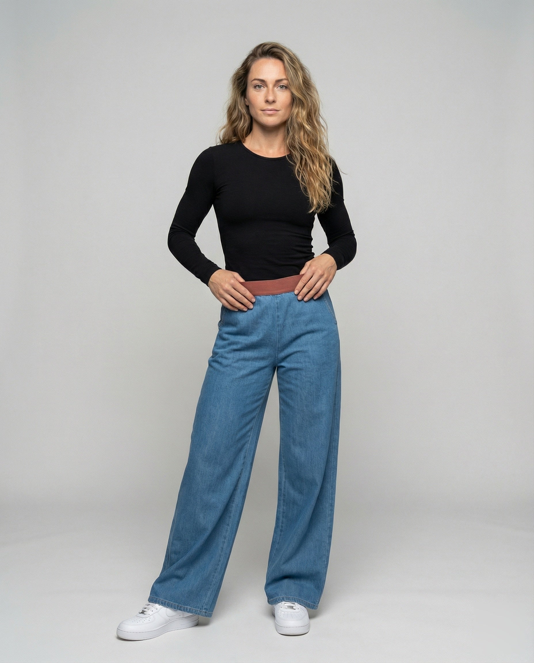 Damen Relaxhose Elastikbund Hochtaillen Hose Schwarz - Eveloria