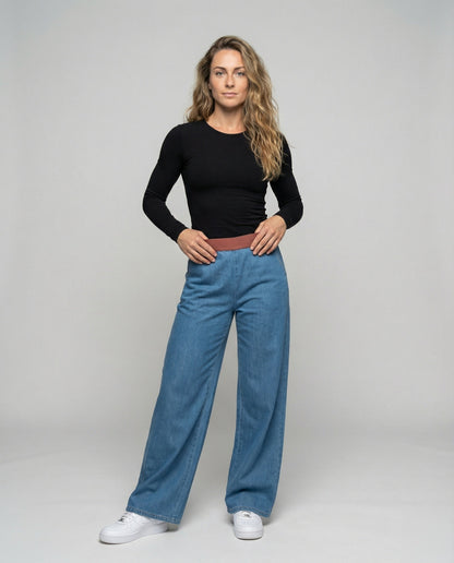 Damen Relaxhose Elastikbund Hochtaillen Hose Schwarz - Eveloria