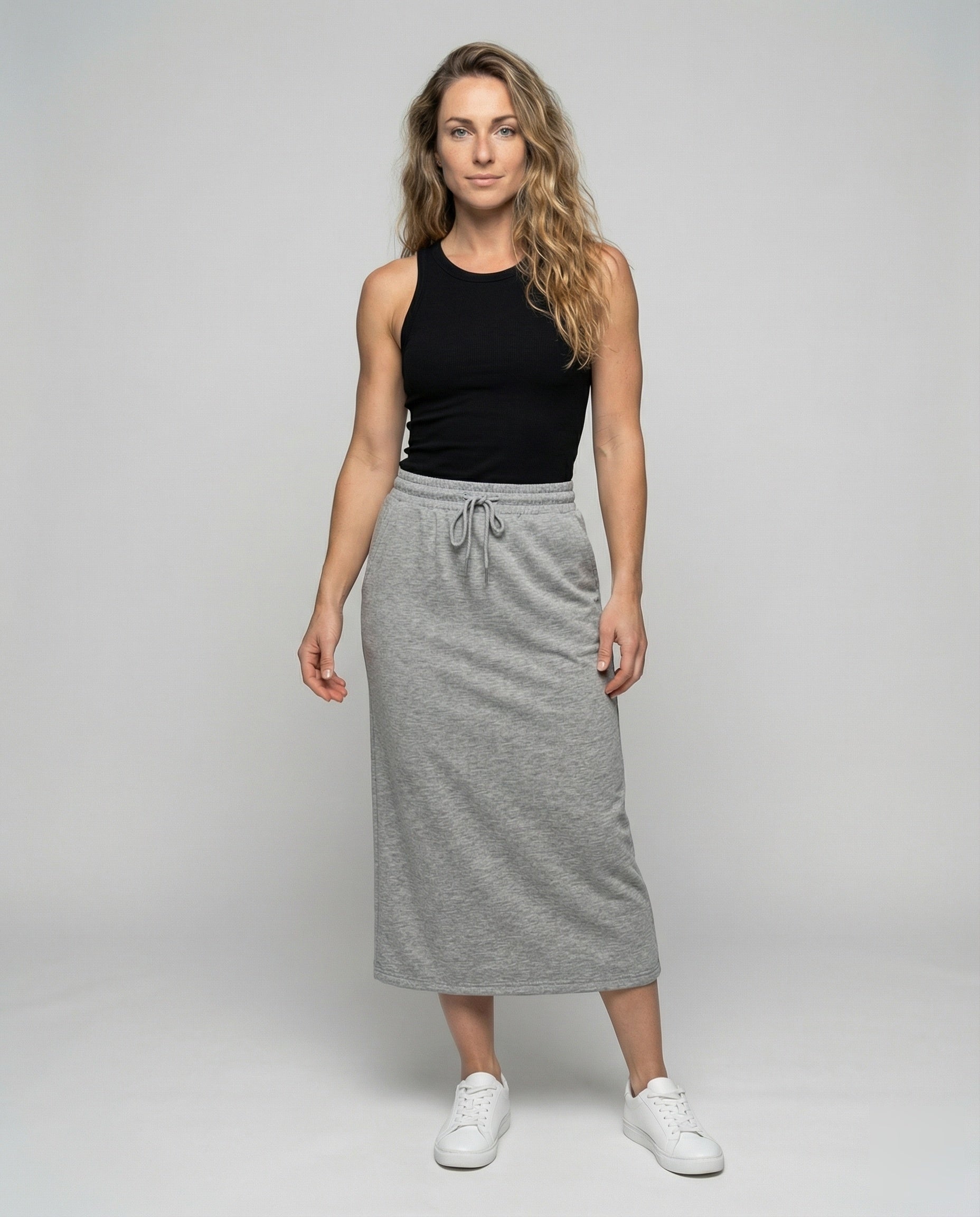 Damen Midirock Sweatlook Schwarz - Eveloria