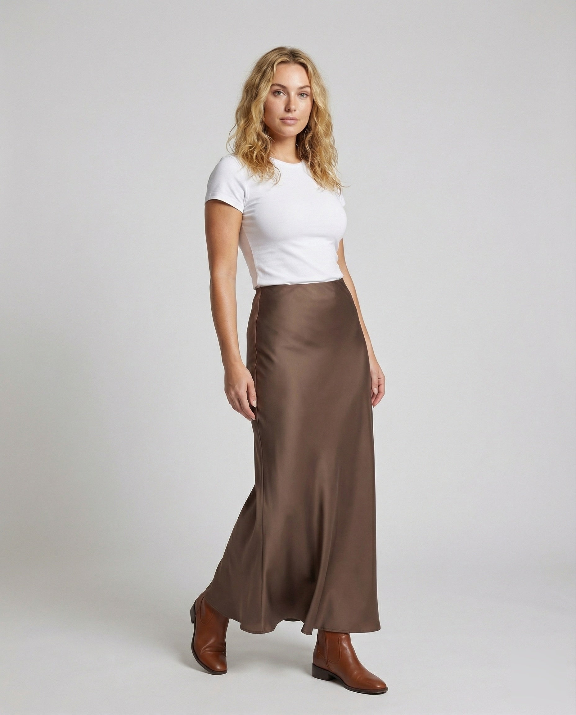 Damen Maxi Satinrock Trompetensaum - Eveloria