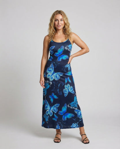Damen Maxi-Kleid Schmetterlingsprint Sommerkleid - Eveloria