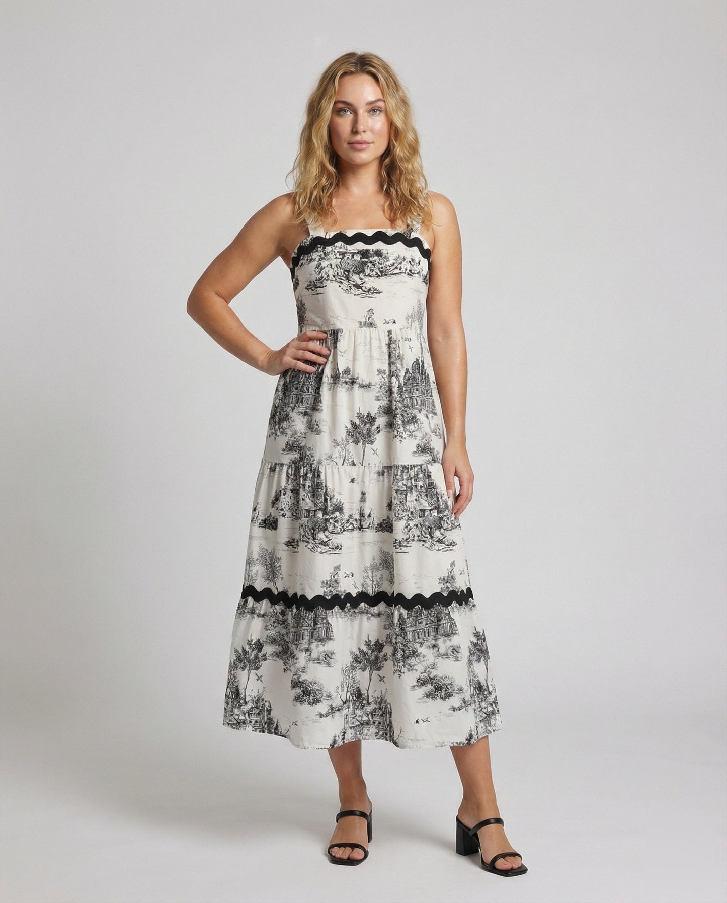 Damen Maxikleid Ländliches Motiv Zierborte - Eveloria