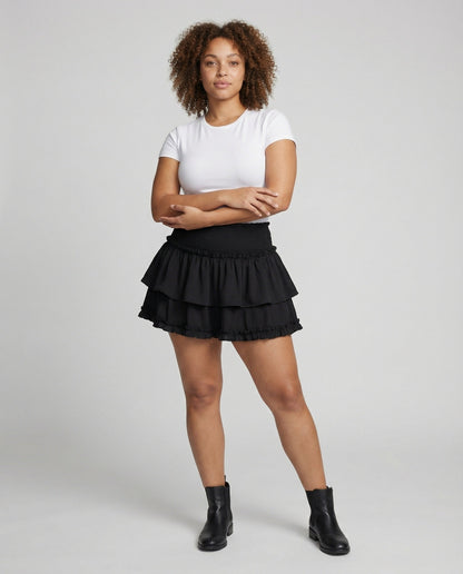 Damen Minirock Mehrschichten Volant Rock mit Shorts - Eveloria