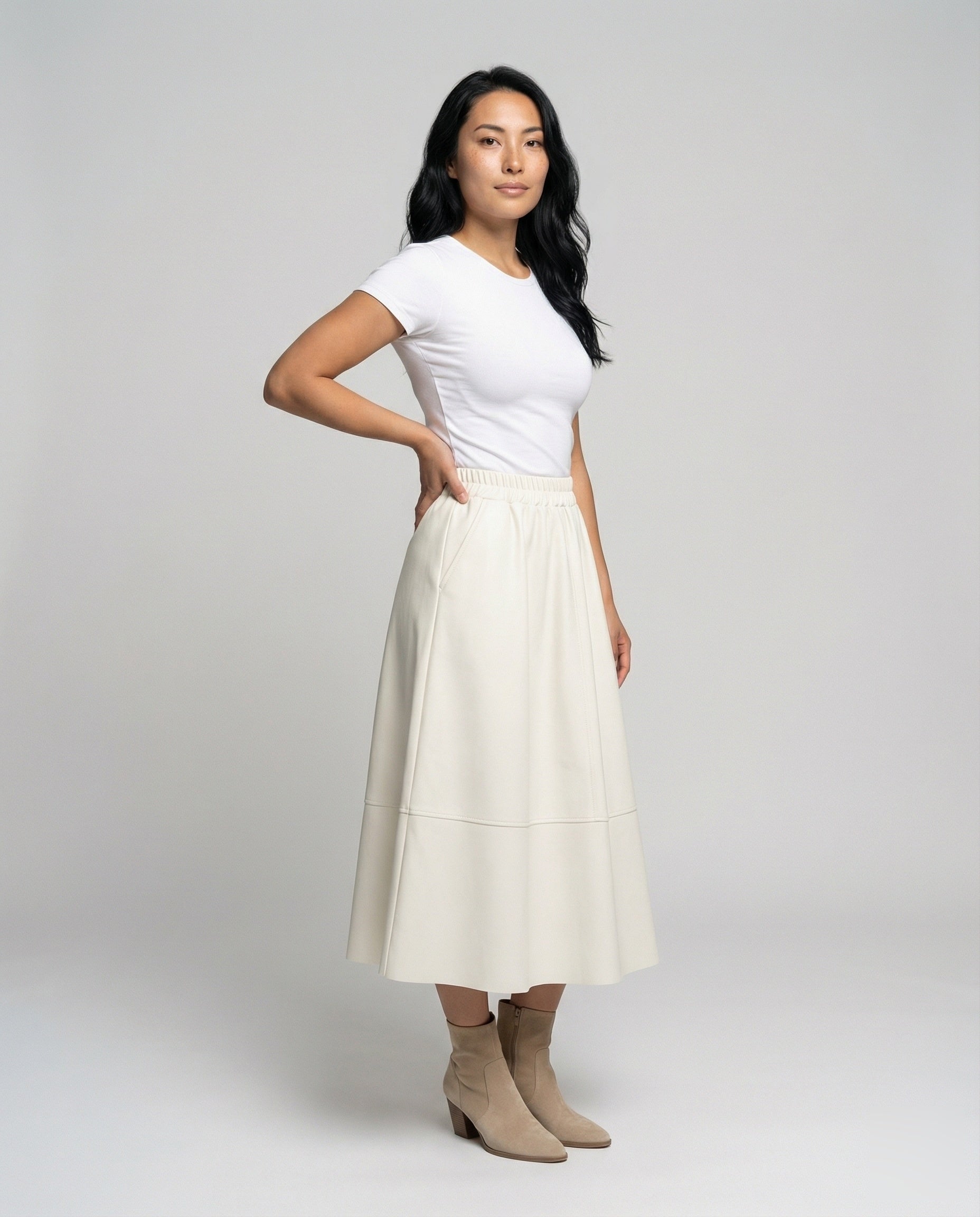 Damen Midirock Lederlook Abstufungen - Eveloria