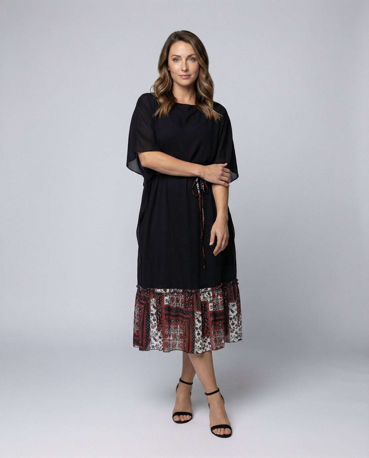 Damen Midikleid Fledermausärmel Fließend - Eveloria