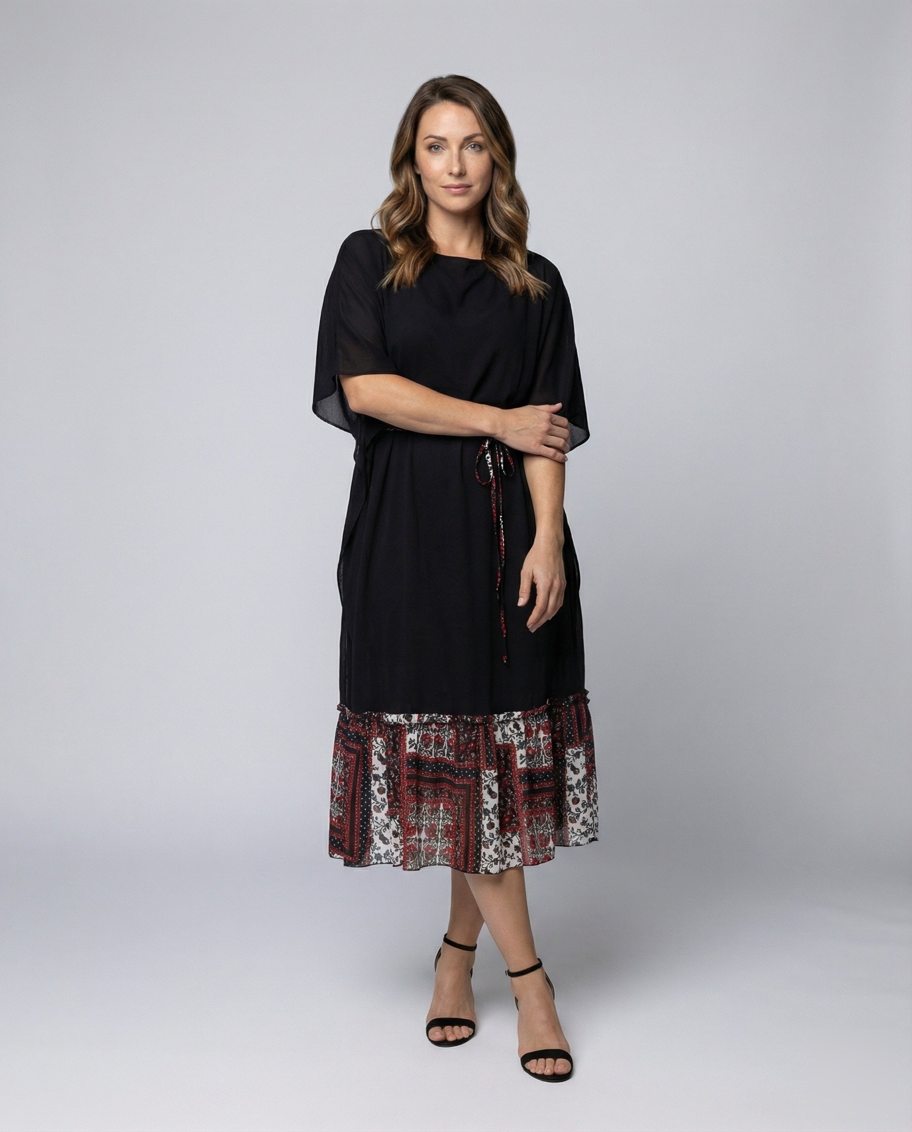 Damen Midikleid Fledermausärmel Fließend - Eveloria