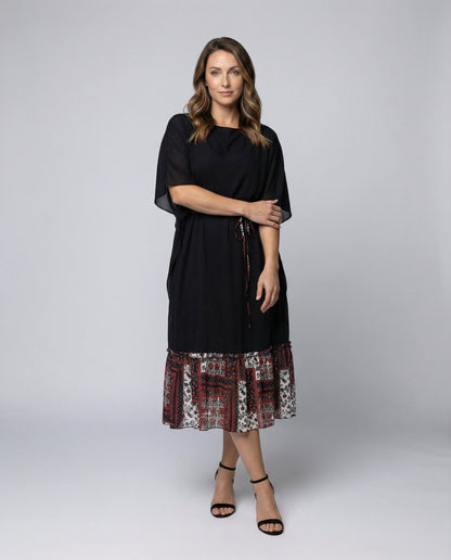 Damen Midikleid Fledermausärmel Fließend - Eveloria