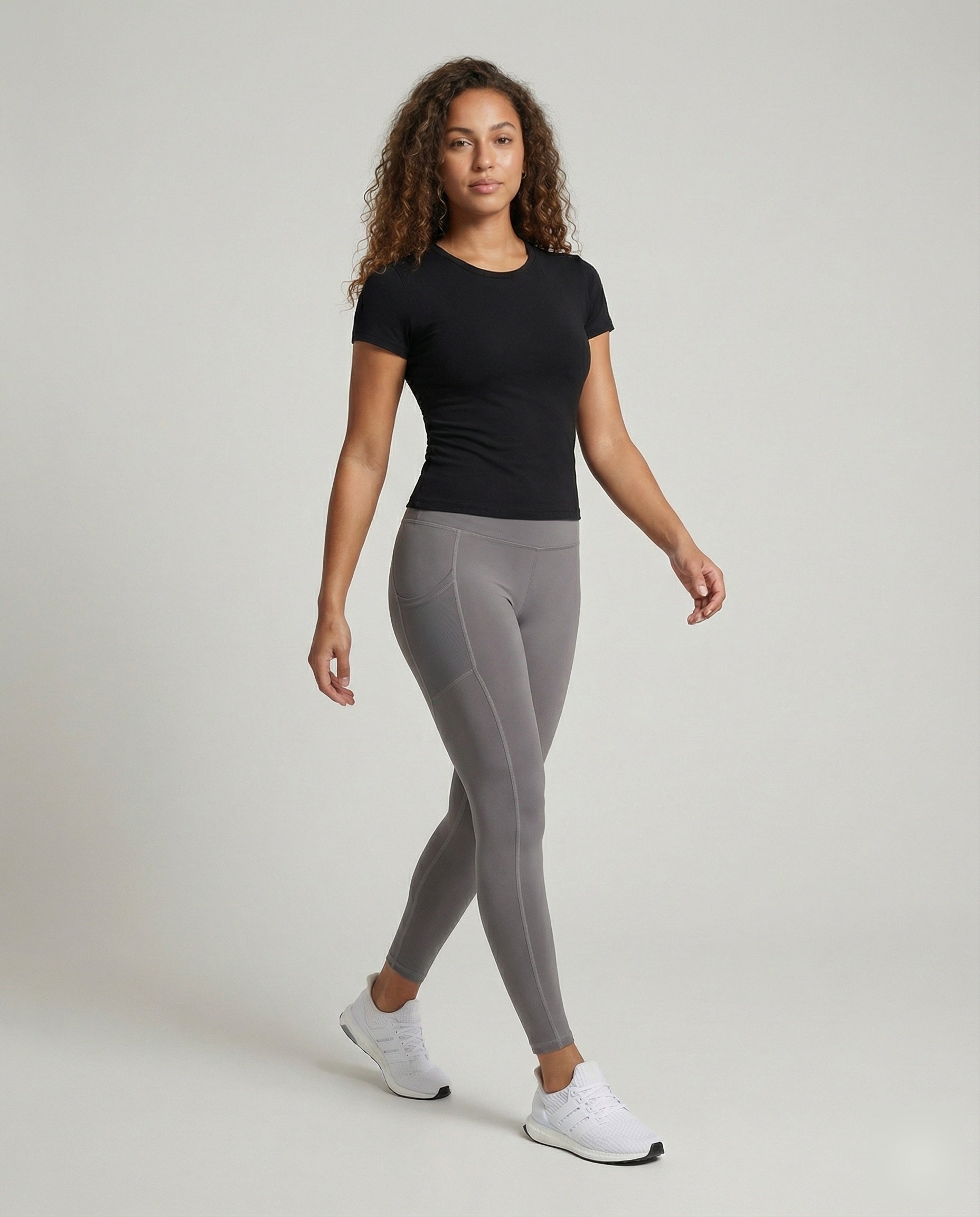 Damen Trainingsleggings Formend Netz-Tasche Schwarz - Eveloria
