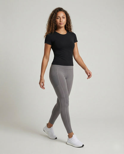 Damen Trainingsleggings Formend Netz-Tasche Schwarz - Eveloria