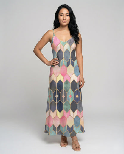 Damen Geometrisches Maxikleid Swing-Schnitt - Eveloria