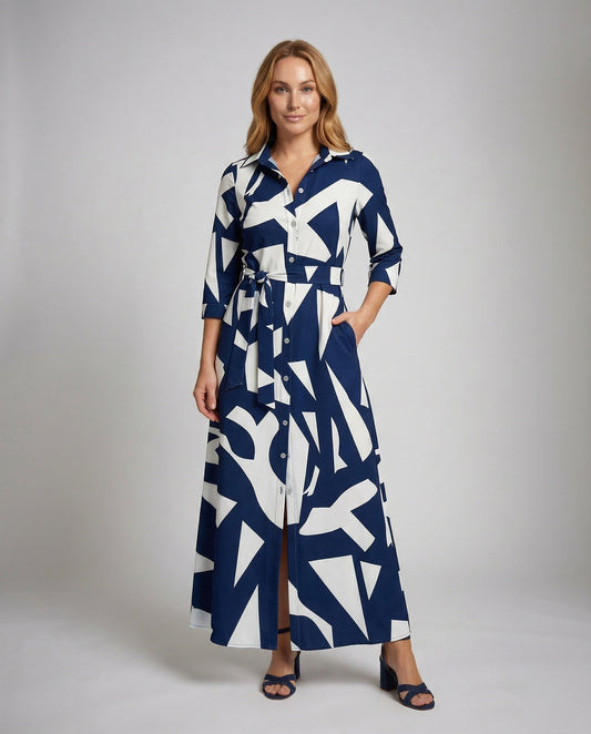 Damen Maxikleid Geometrisches Muster Lang - Eveloria