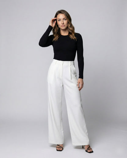 Damen Palazzo-Hose Hochgeschnitten Bundfalten Schwarz - Eveloria