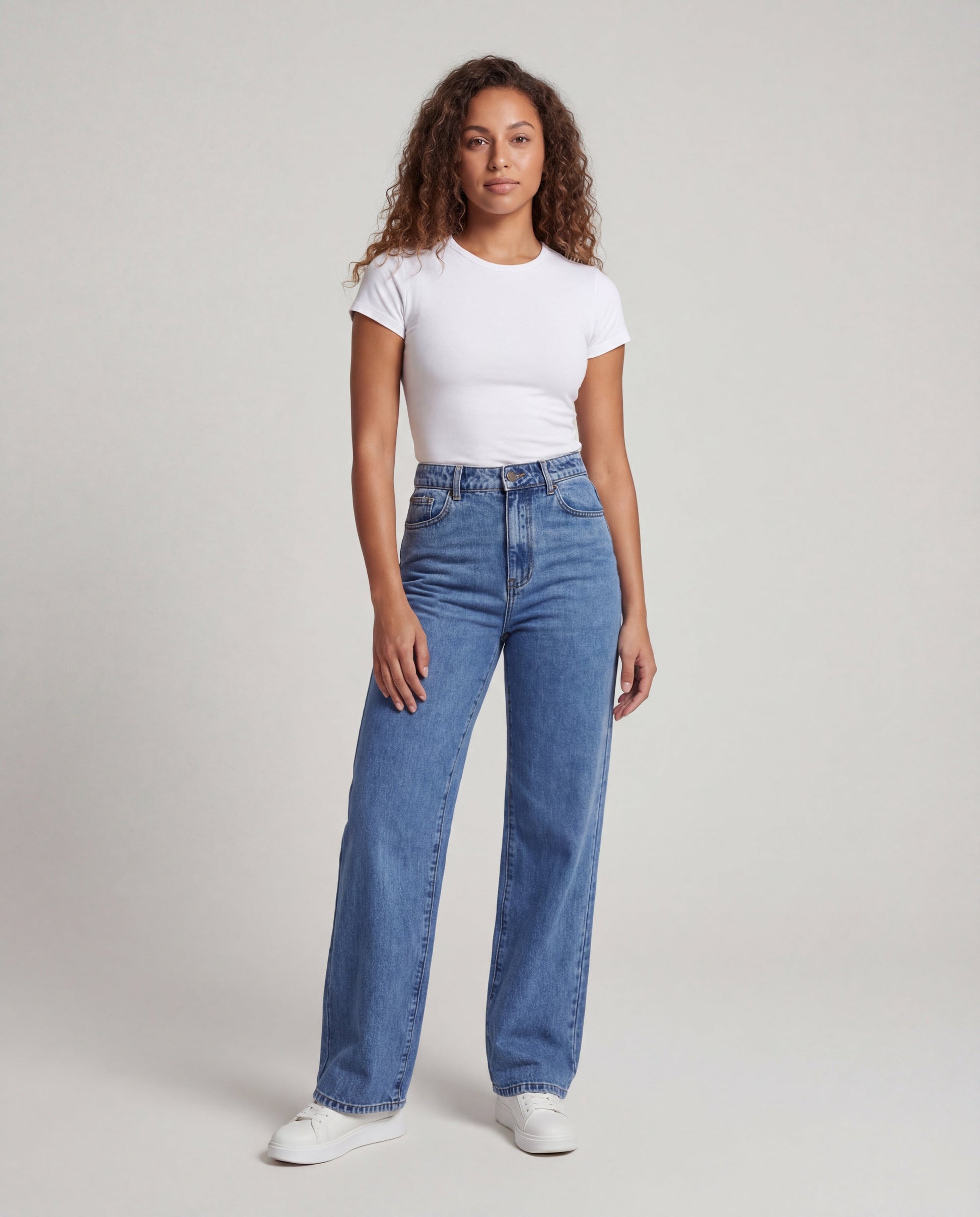 Damen Weite Jeans Hochgeschnitten Minimalnaht - Eveloria