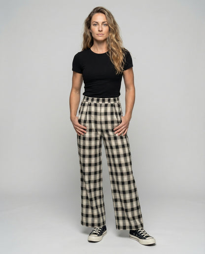Damen Karohose Minimal-Check Elastikbund Schwarz - Eveloria