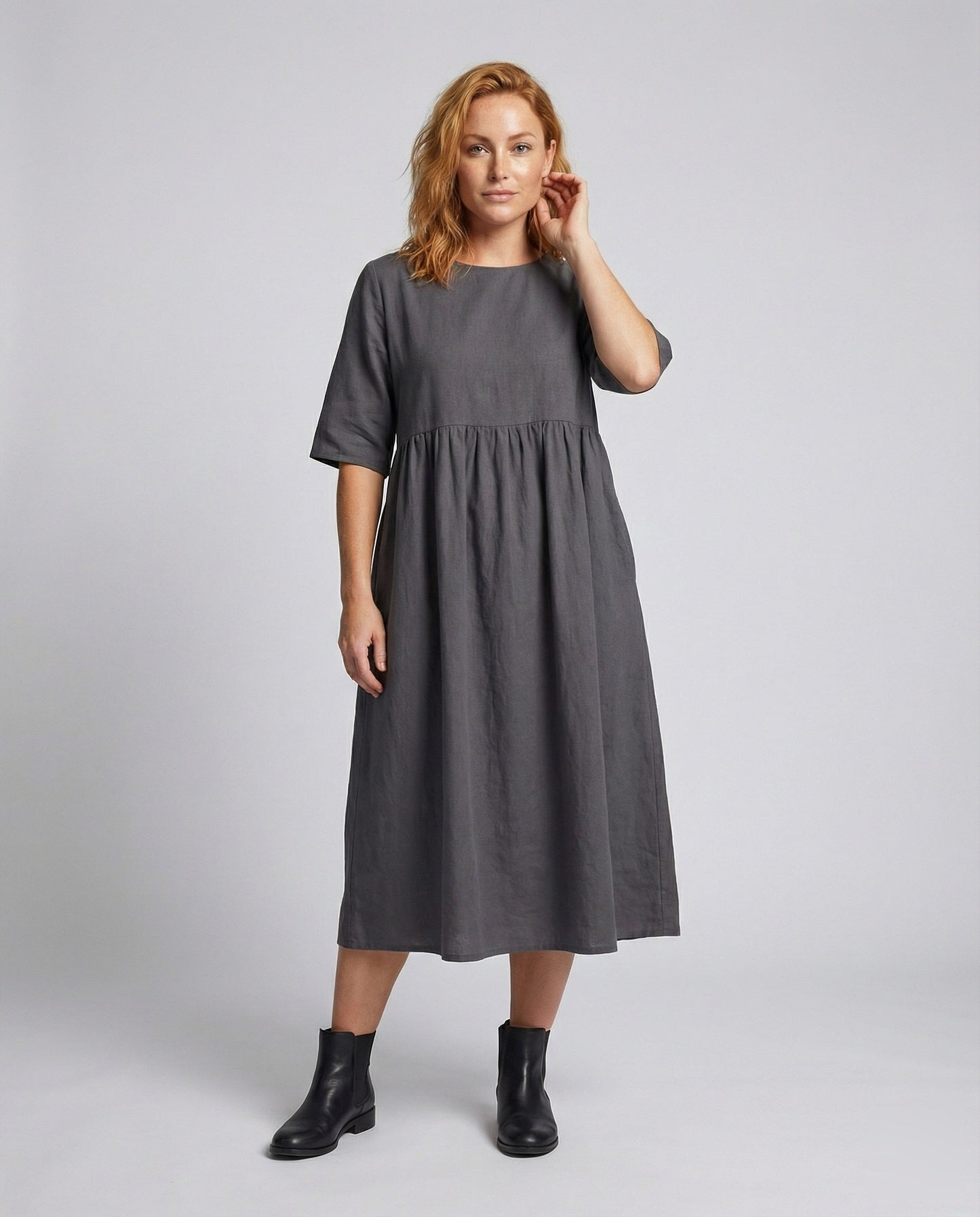 Damen Maxikleid Leinenoptik Quadratausschnitt - Eveloria