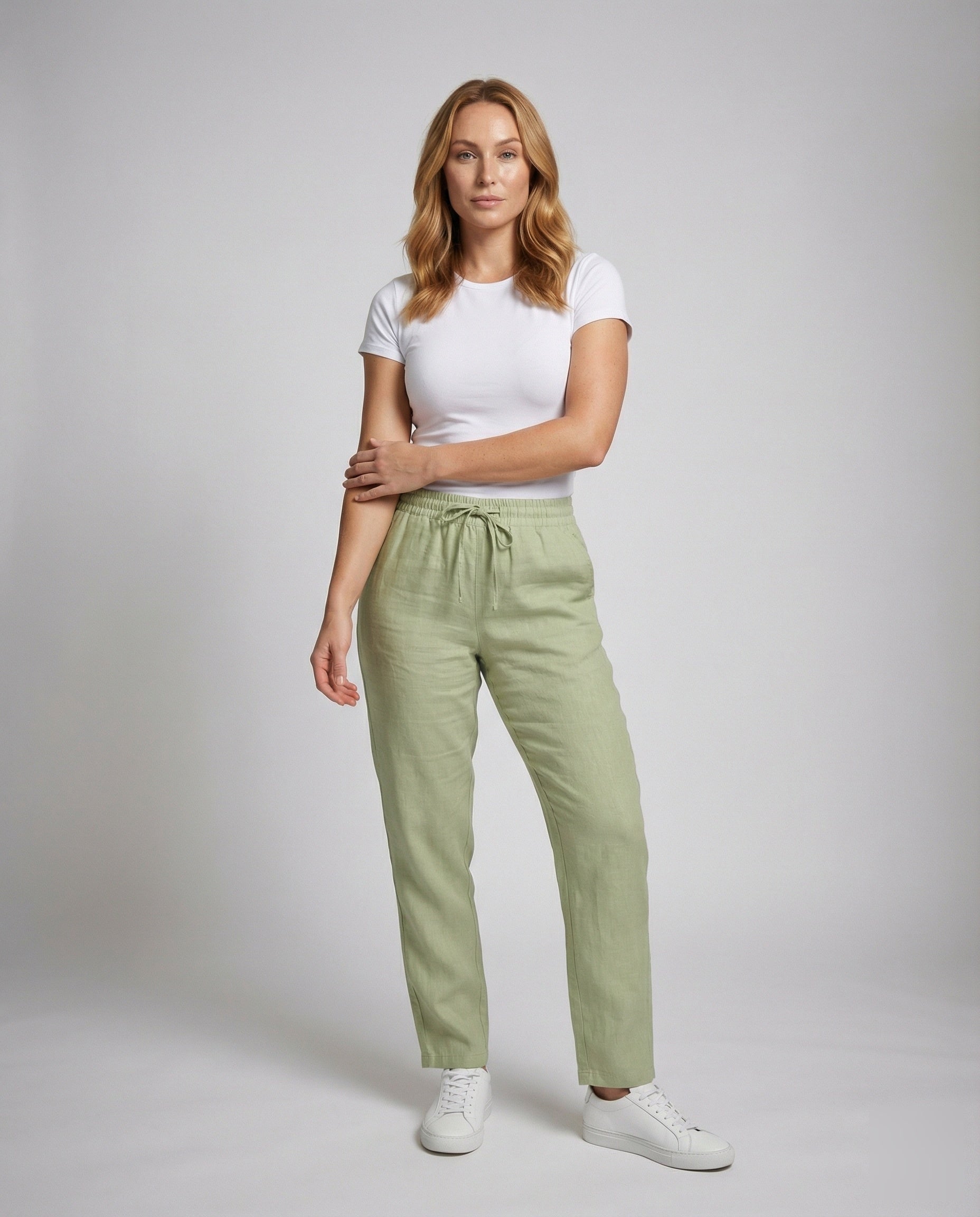 Damen Loungehose Leicht Baumwolle Umschlagabschluss Beige - Eveloria