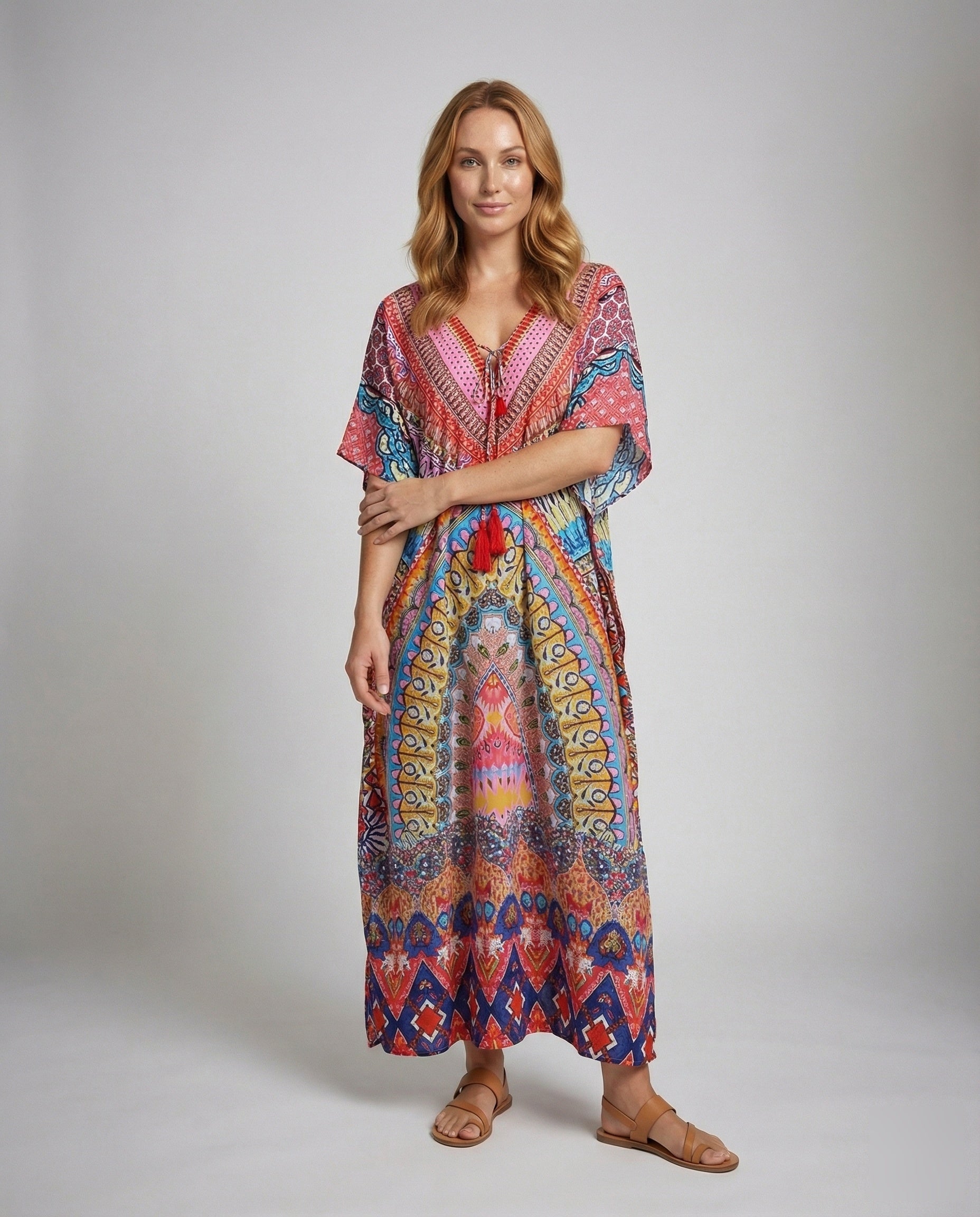Damen Maxikleid Luftiger Kaftan Kimonoärmel - Eveloria