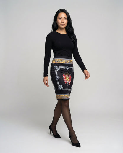 Damen Midilanger Paisley-Print Bleistiftrock - Eveloria