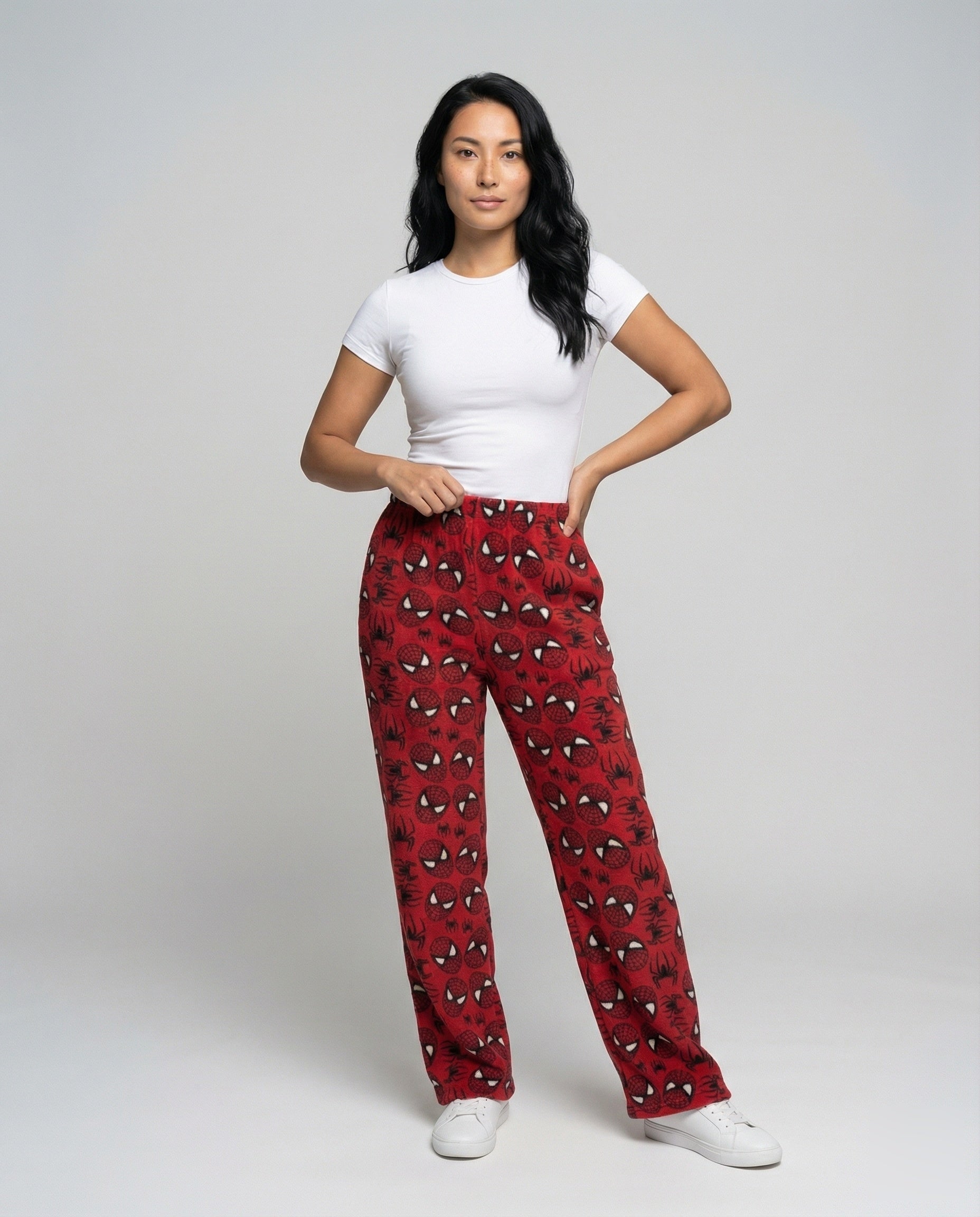 Damen Mikrofleece Loungehose Allover Muster Schwarz - Eveloria