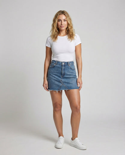 Damen Asymmetrischer Jeansmini-Rock - Eveloria