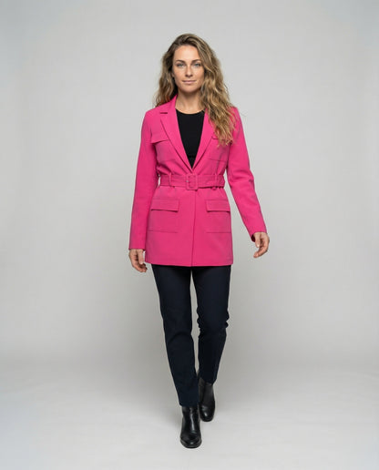 Damen Blazer-Mantel Quadratgürtel Wollblazer Schwarz - Eveloria