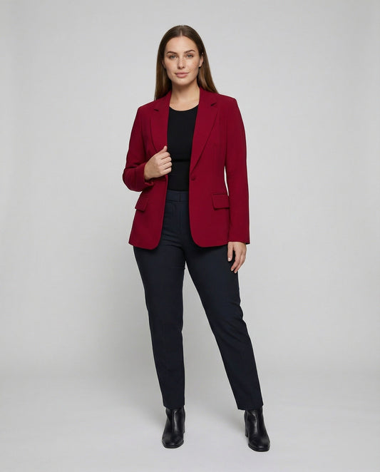 Damen Einreiher Blazer Geschwungener Saum Schwarz - Eveloria