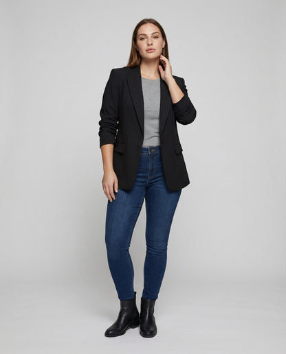 Damen Einreiher Blazer Seitenabnäher Konturiert Schwarz - Eveloria