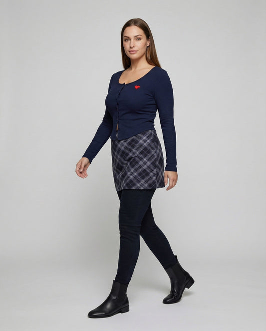 Damen Karierte Strickrock-Kombi Mini - Eveloria