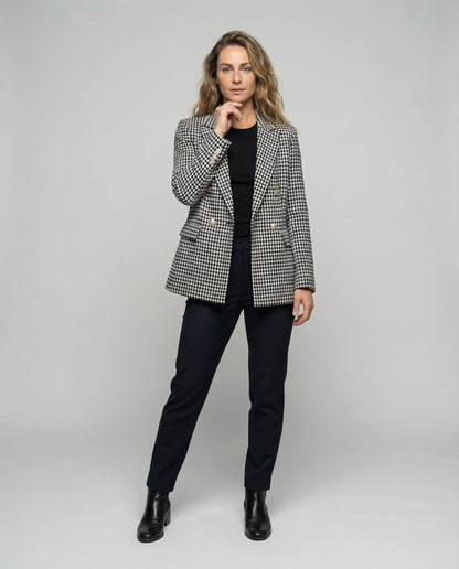 Damen Blazer Doppelreiher Hahnentritt-Optik Schwarz - Eveloria
