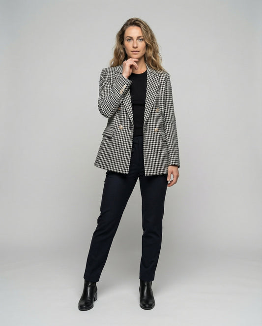 Damen Blazer Doppelreiher Hahnentritt-Optik Schwarz - Eveloria