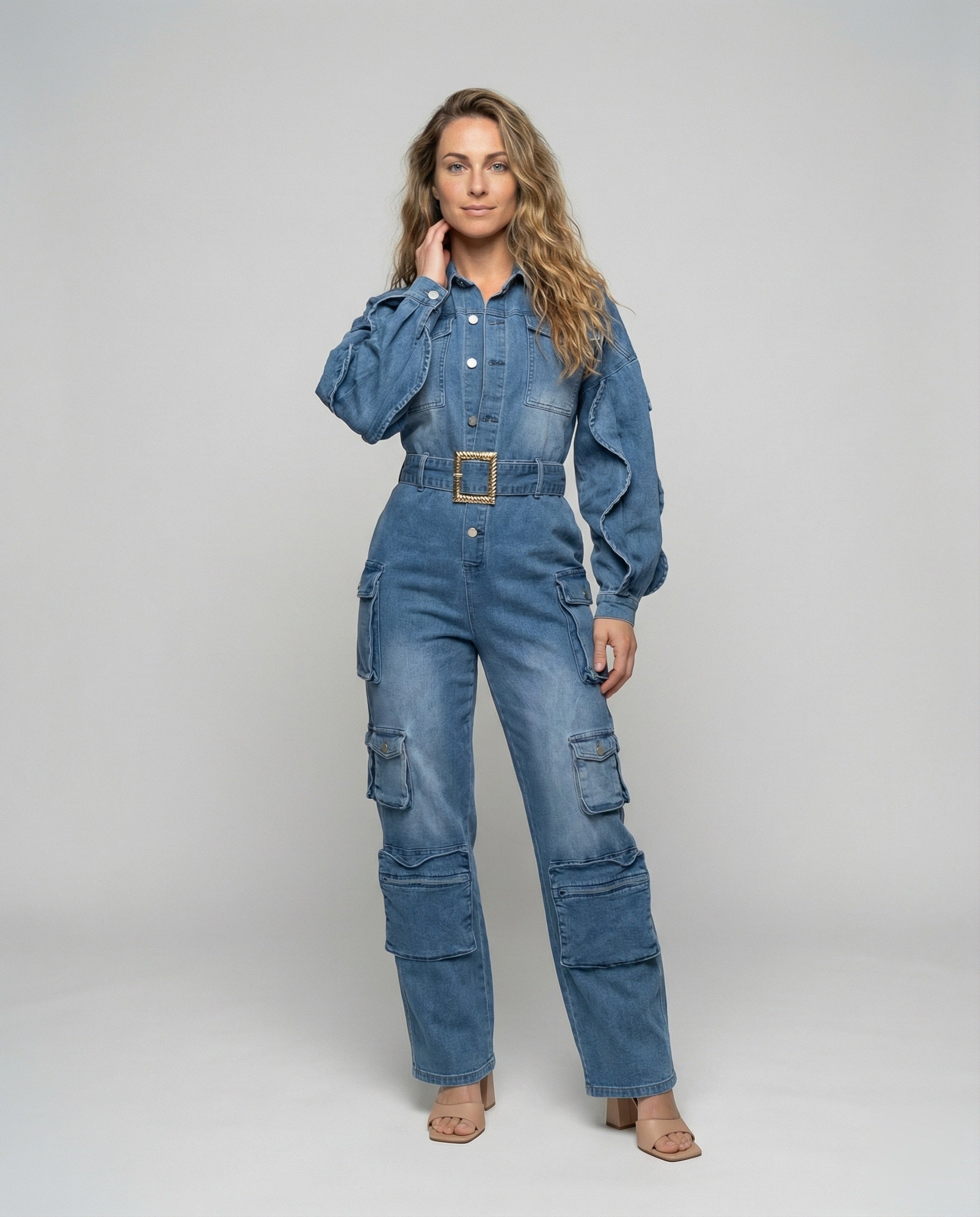 Damen Robuster Cargo-Overall Jeans - Eveloria