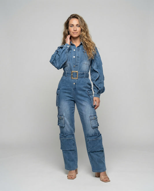 Damen Robuster Cargo-Overall Jeans - Eveloria