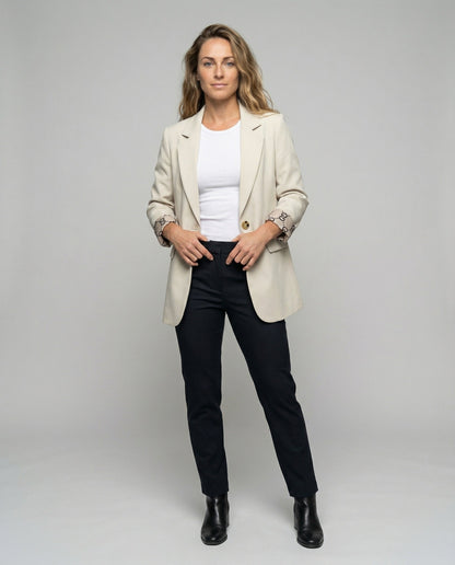 Damen Longblazer Umschlagmanschetten aus Stoff Schwarz - Eveloria