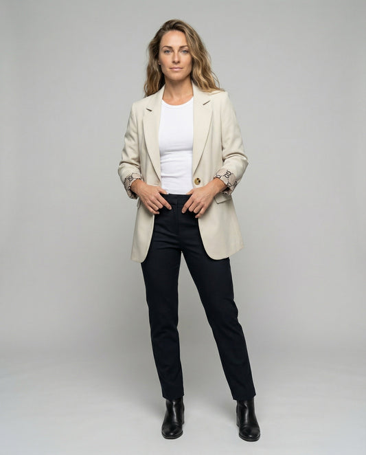 Damen Longblazer Umschlagmanschetten aus Stoff Schwarz - Eveloria