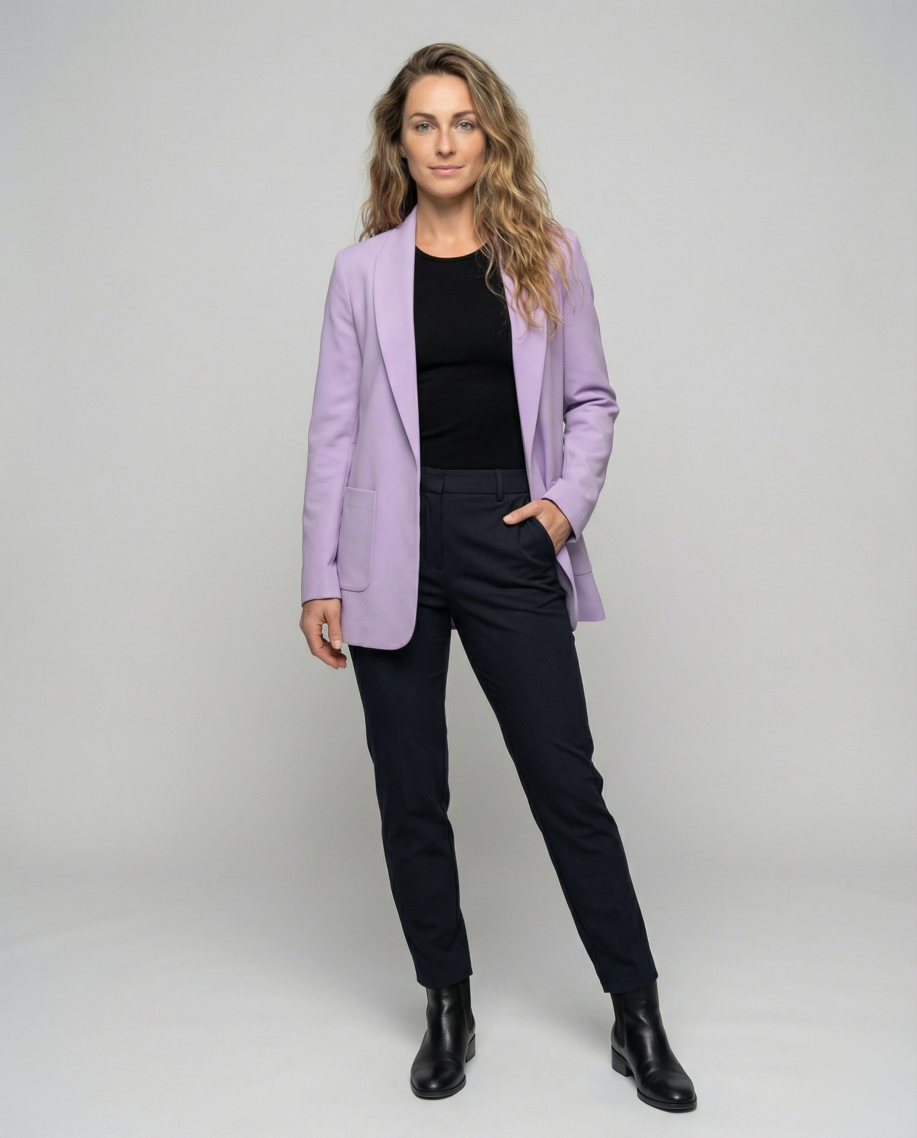 Damen Longblazer Modisch Kastig Schwarz - Eveloria