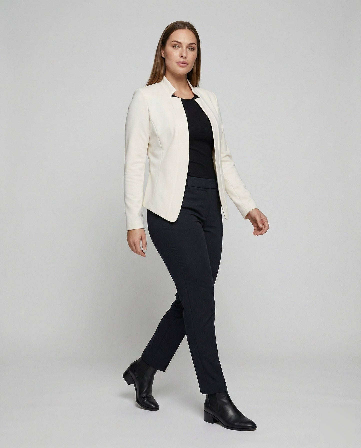 Damen Stehkragen Blazer Offen Modern Schwarz - Eveloria