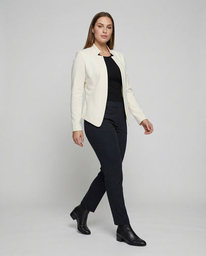 Damen Stehkragen Blazer Offen Modern Schwarz - Eveloria