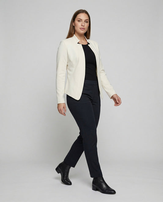 Damen Stehkragen Blazer Offen Modern Schwarz - Eveloria