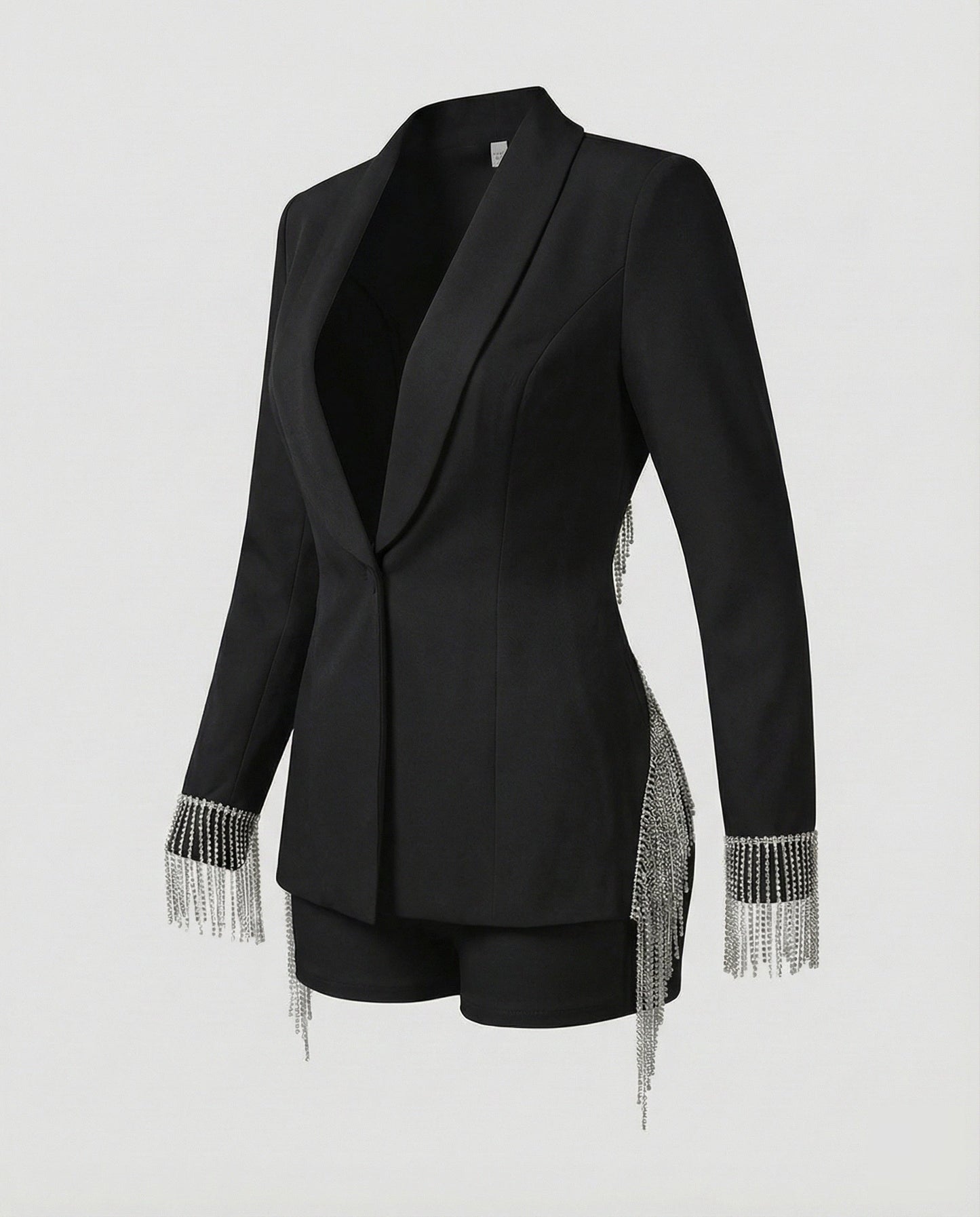 Damen Blazer Shorts Set Strass Fransen Party