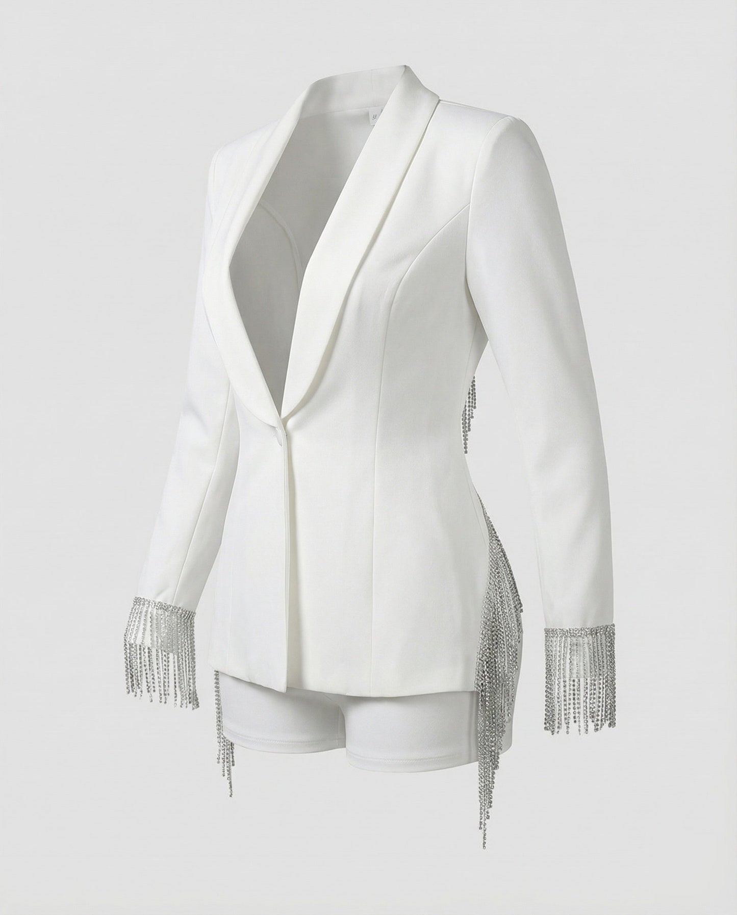 Damen Blazer Shorts Set Strass Fransen Party