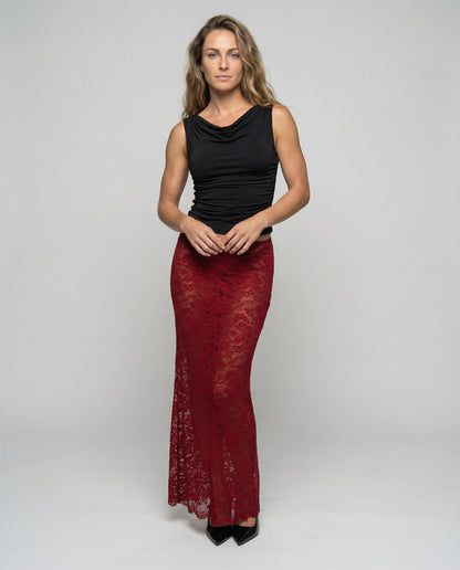 Damen Maxirock Spitzen-Jacquardmuster Schwarz - Eveloria