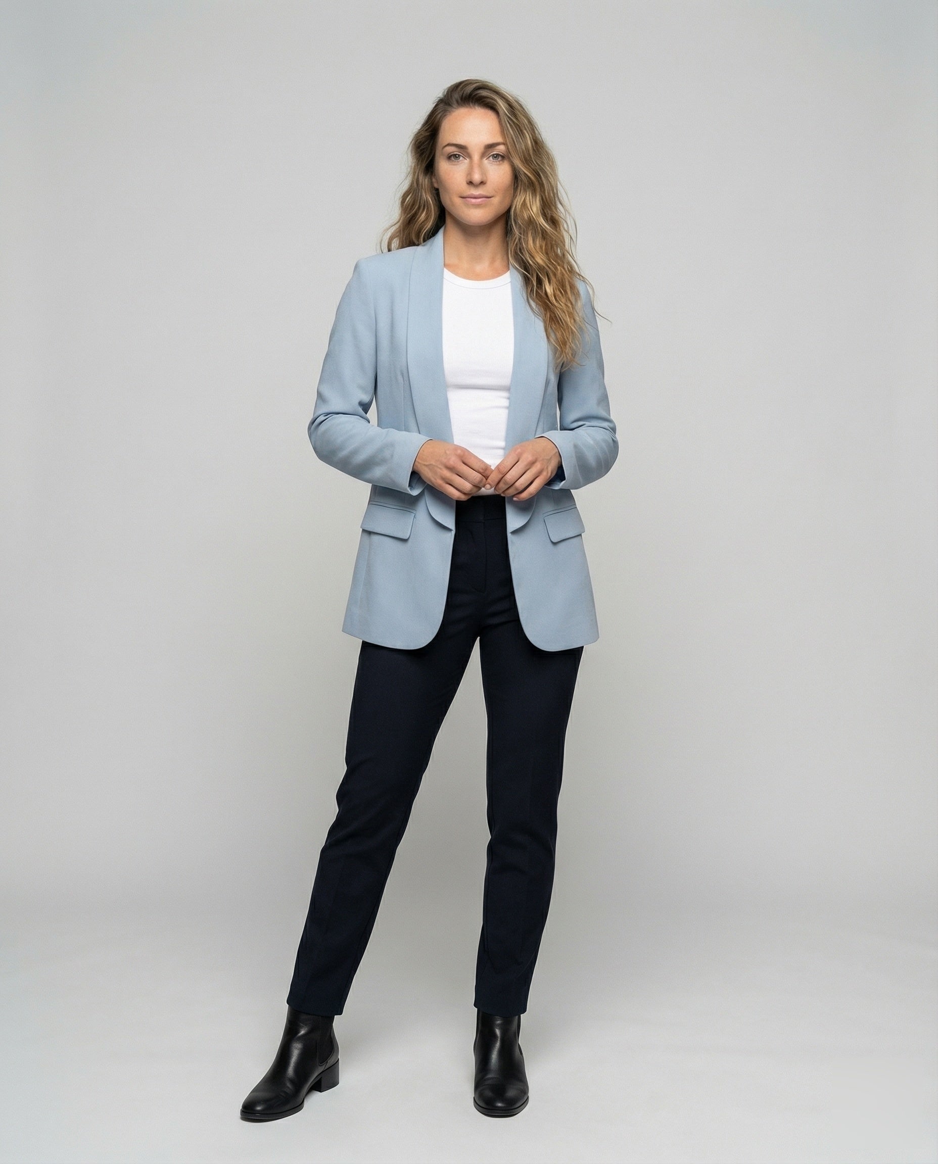 Damen Longblazer Fließend Schalkante Schwarz - Eveloria