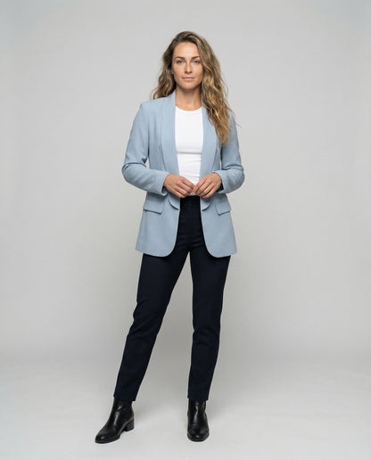 Damen Longblazer Fließend Schalkante Schwarz - Eveloria