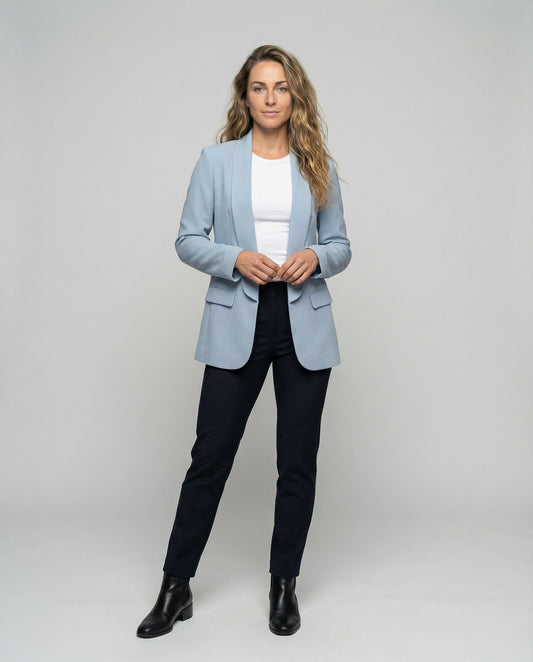 Damen Longblazer Fließend Schalkante Schwarz - Eveloria