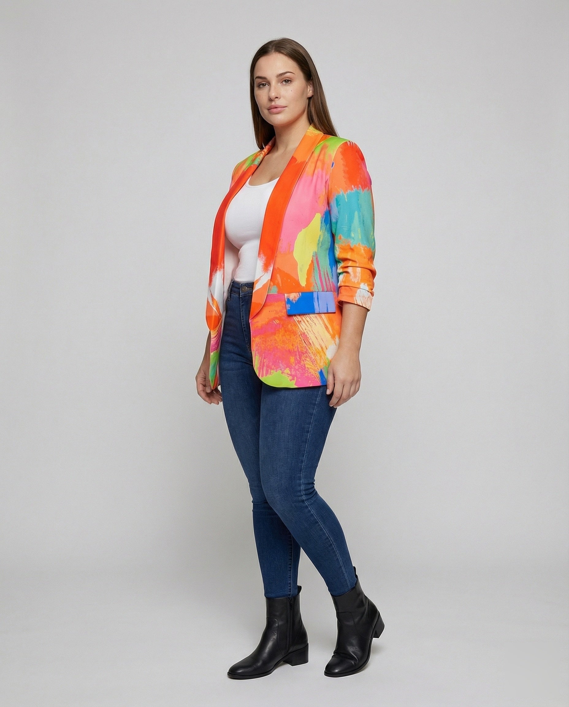 Damen Longblazer Abstrakt-Print Schwarz - Eveloria