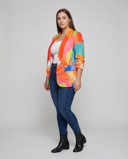 Damen Longblazer Abstrakt-Print Schwarz - Eveloria