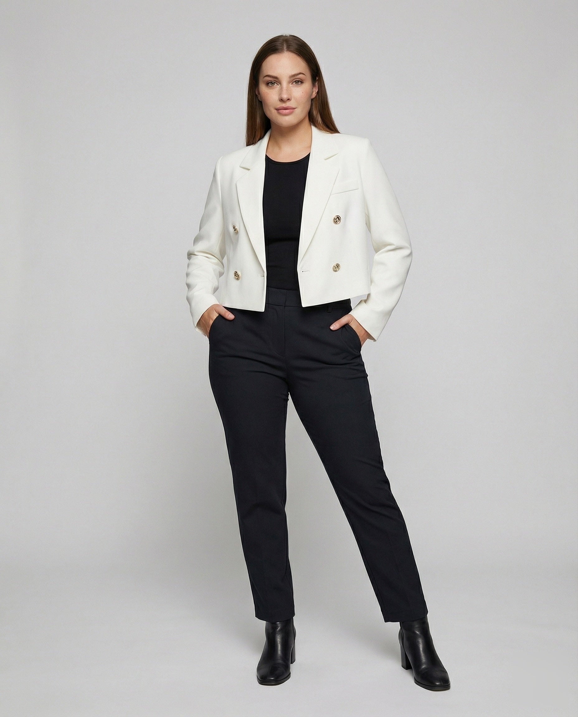 Damen Zweireiher Blazer Verkürzt Schwarz - Eveloria