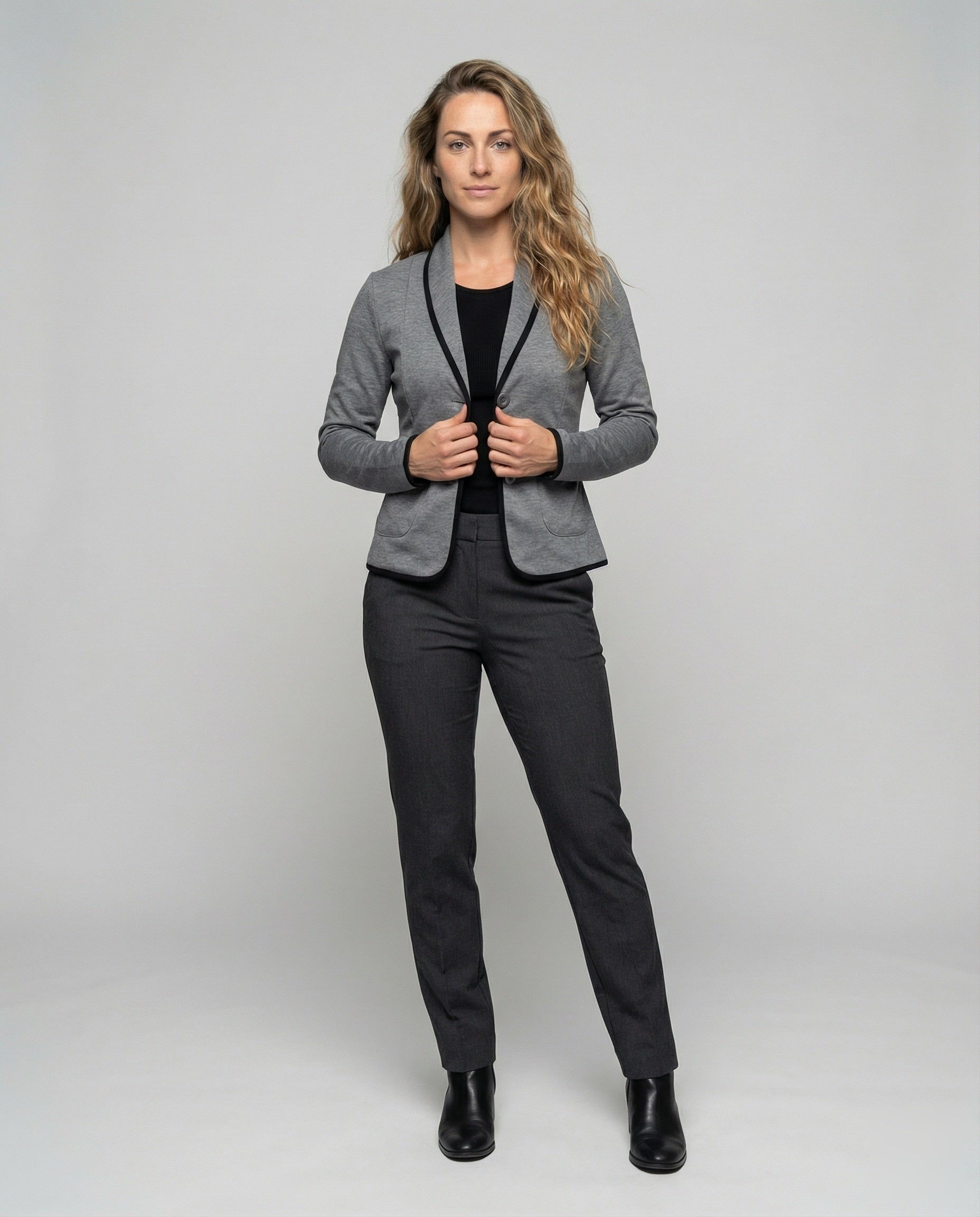 Damen Jersey-Blazer Mit Kontrastpaspel Schwarz - Eveloria